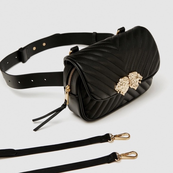 Zara Black Crossbody Belt Bag With Lion Hardware Details - Picture 1 of 8